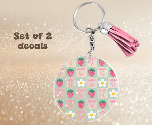 Checkered Strawberries - UV DTF Keychain Decal (set of two)