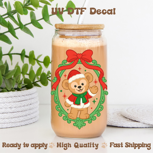 Christmas Bear with Red Bow- UVDTF Decal