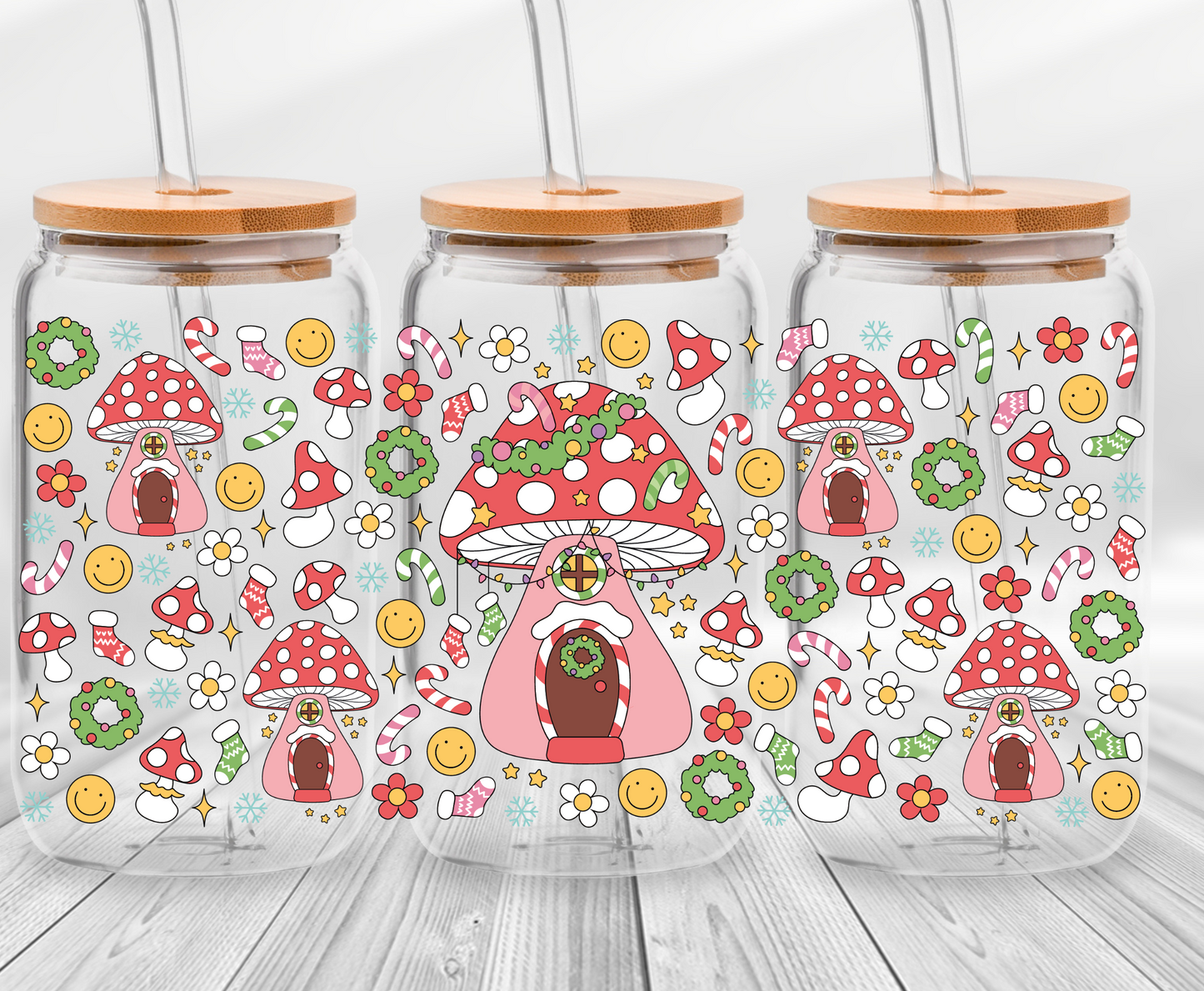 Christmas Mushrooms -16oz UVDTF Cup Wrap