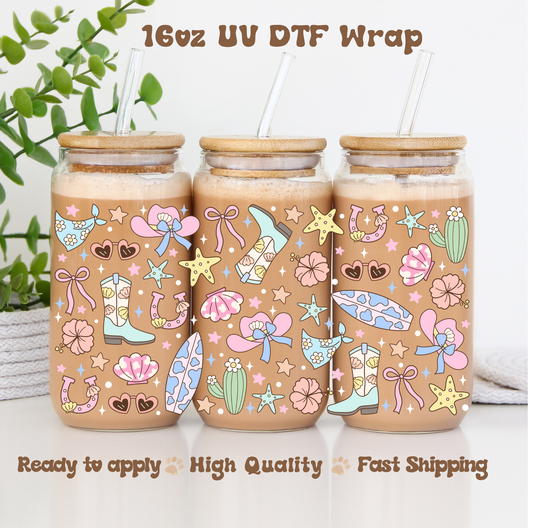 Coastal Cowgirl Pastel- 16oz UV DTF Wrap