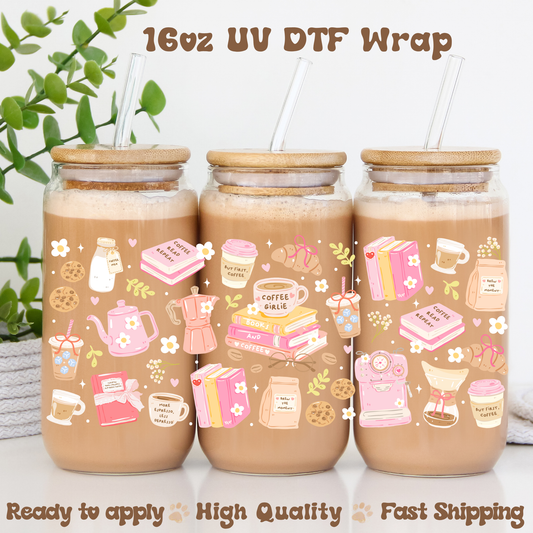 Coffee Book Pink - 16oz UV DTF Wrap