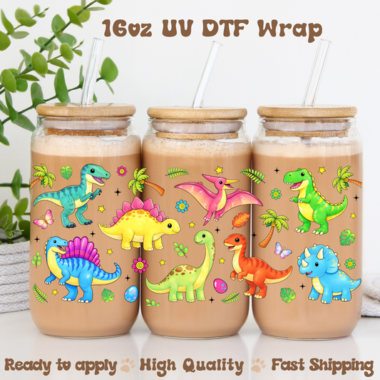 Colorful Dinos - 16oz UV DTF Wrap