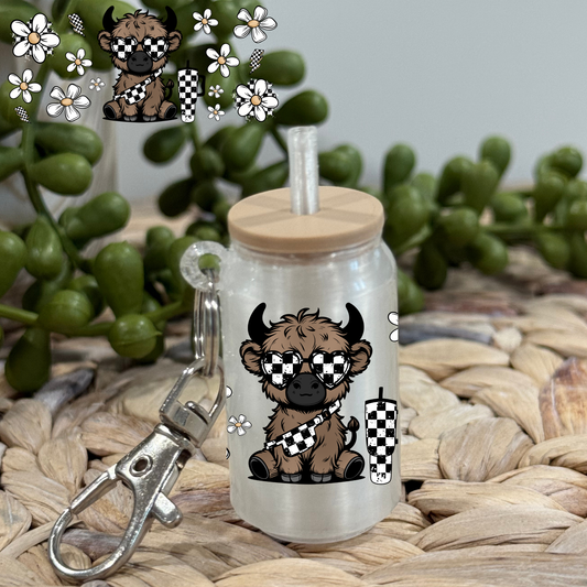 Cool Cow -Glass Can Keychain UV DTF Wrap