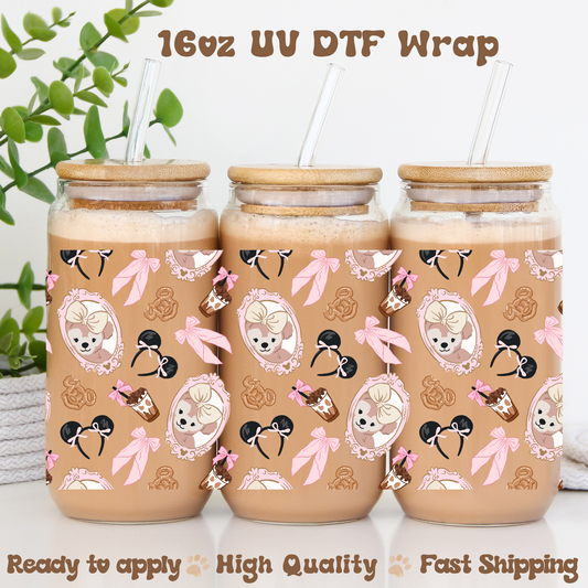 Coquette Bear and Snacks - 16oz UV DTF Wrap