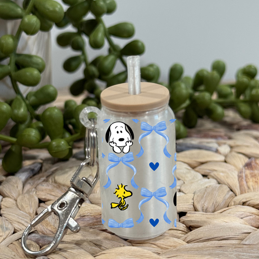 Coquette Dog and Bird -Glass Can Keychain UV DTF Wrap