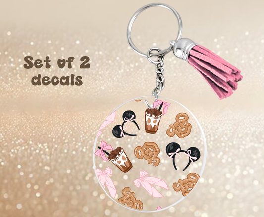 Coquette Ears and Snacks - UV DTF Keychain Decal (set of two)