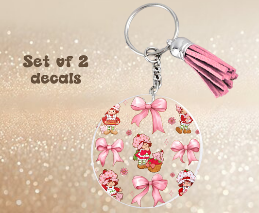 Coquette Strawberry - UV DTF Keychain Decal (set of two)
