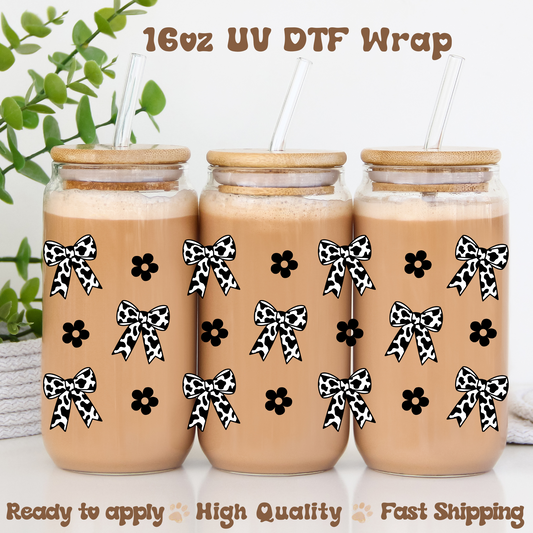 Cow Bows Black - 16oz UV DTF Wrap
