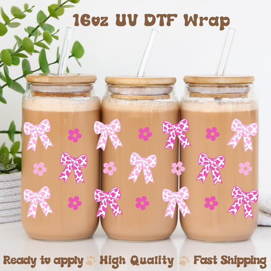 Cow Bows Pink - 16oz UV DTF Wrap