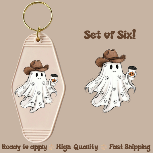 Cowboy Ghost w Coffee - UV DTF Motel Keychain Decal