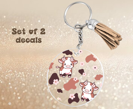 Cow with Flowers - UV DTF Keychain Decal (set of two)