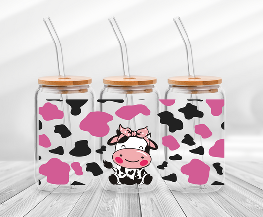 Cow with Pink&Black Spots-16oz UV DTF Wrap