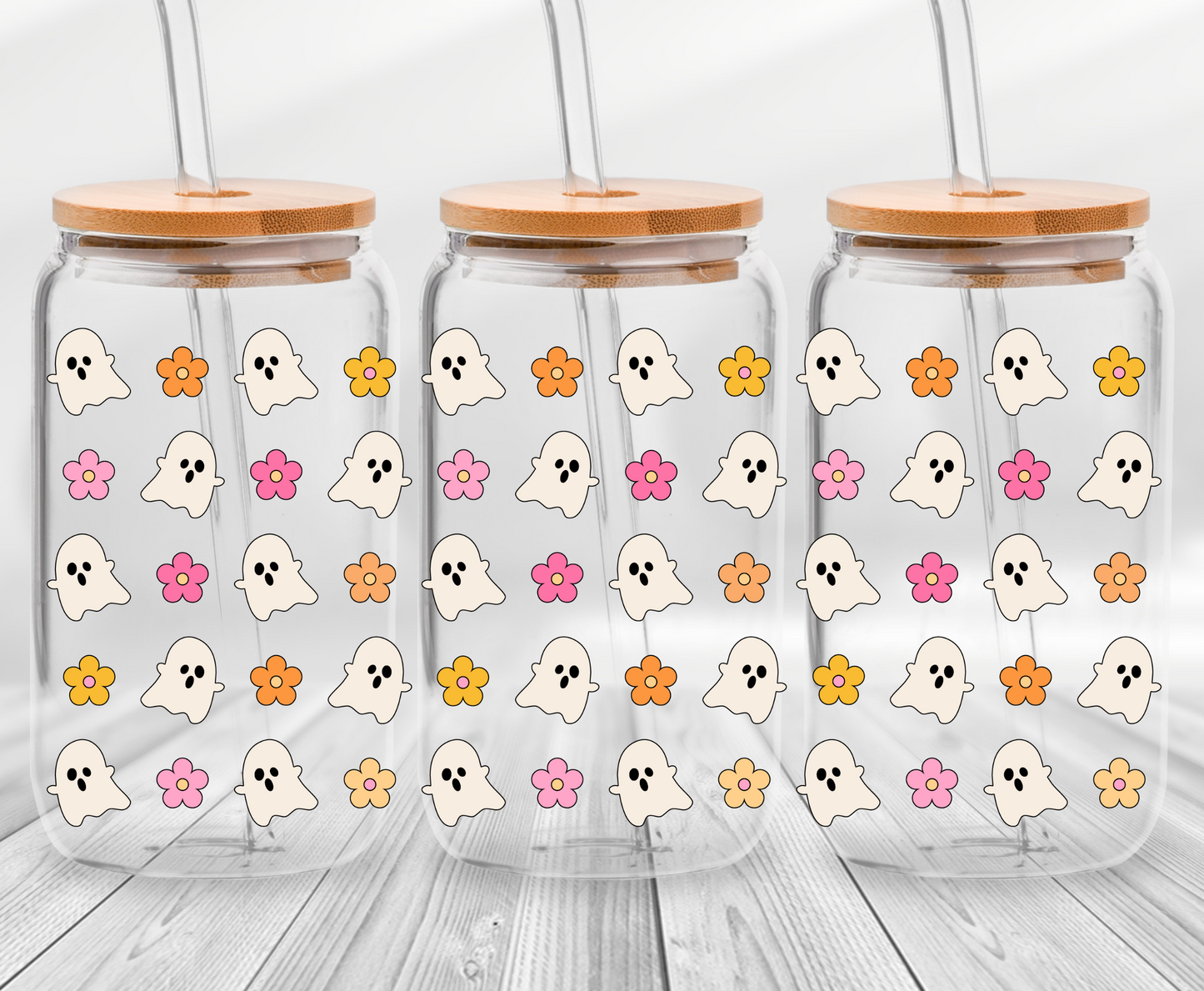 Cute Ghost and Flowers -16oz UVDTF Cup Wrap