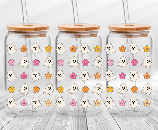 Cute Ghost and Flowers -16oz UVDTF Cup Wrap