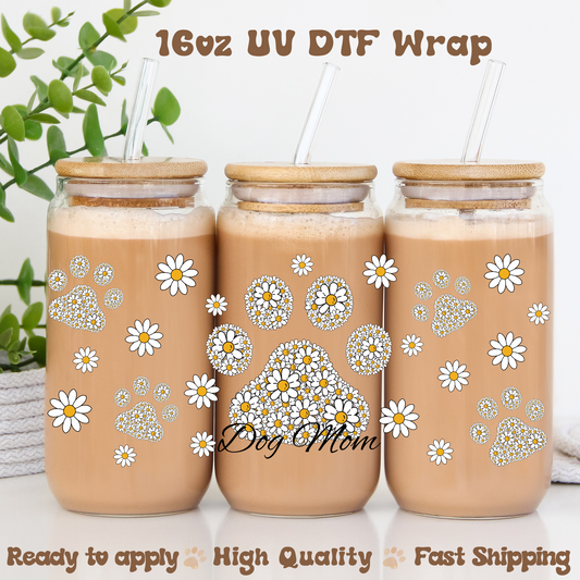 Dog Mom Daisies -16oz UV DTF Wrap