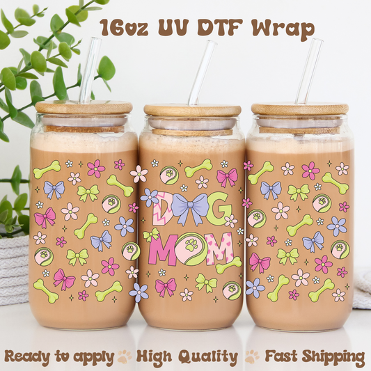 Dog Mom Pink and Green - 16oz UV DTF Wrap