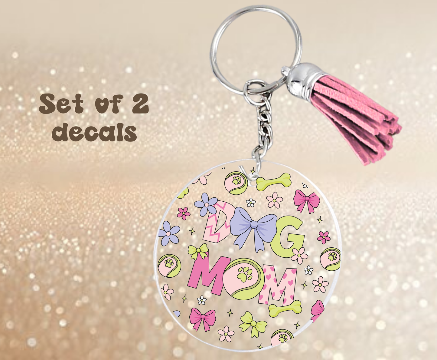 Dog Mom Pink and Green - UV DTF Keychain Decal (set of two)