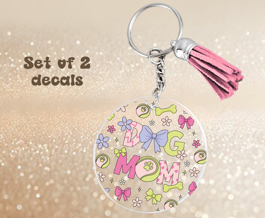 Dog Mom Pink and Green - UV DTF Keychain Decal (set of two)