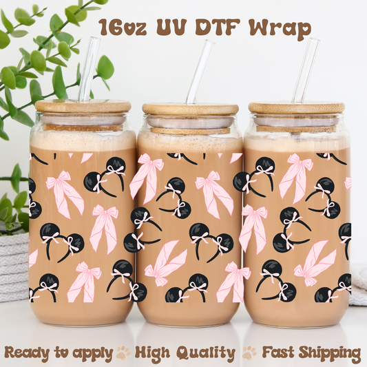 Ears and Pink Bows - 16oz UV DTF Wrap