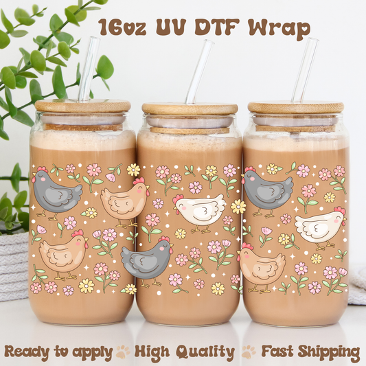 Floral Chicken - 16oz UV DTF Wrap