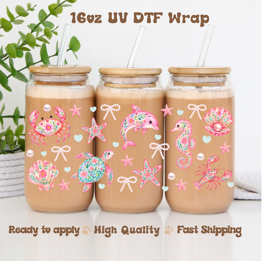 Floral Sea Creatures - 16oz UV DTF Wrap