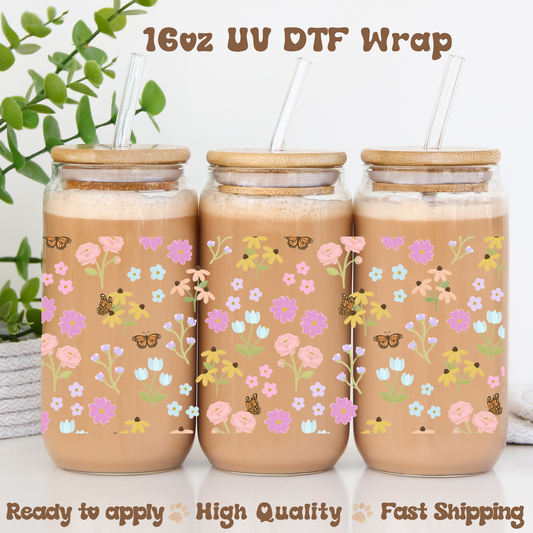 Flowers and Butterflies - 16oz UV DTF Wrap