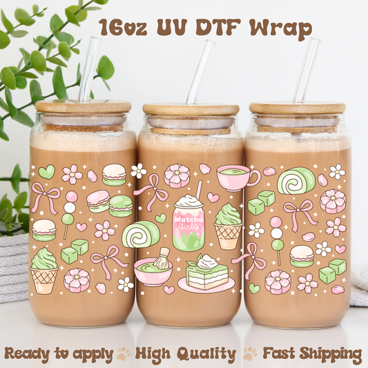 Girly Matcha - 16oz UV DTF Wrap