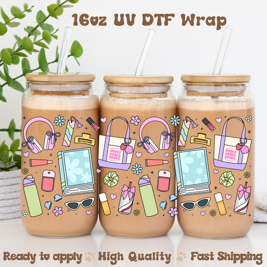 Girly Tote Essentials - 16oz UV DTF Wrap