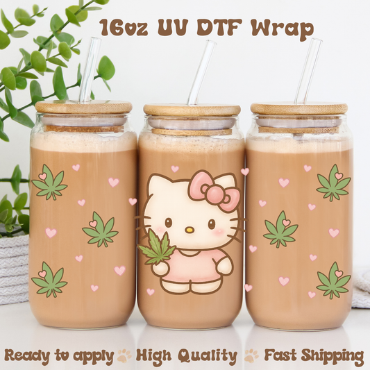Green kitty - 16oz UV DTF Wrap