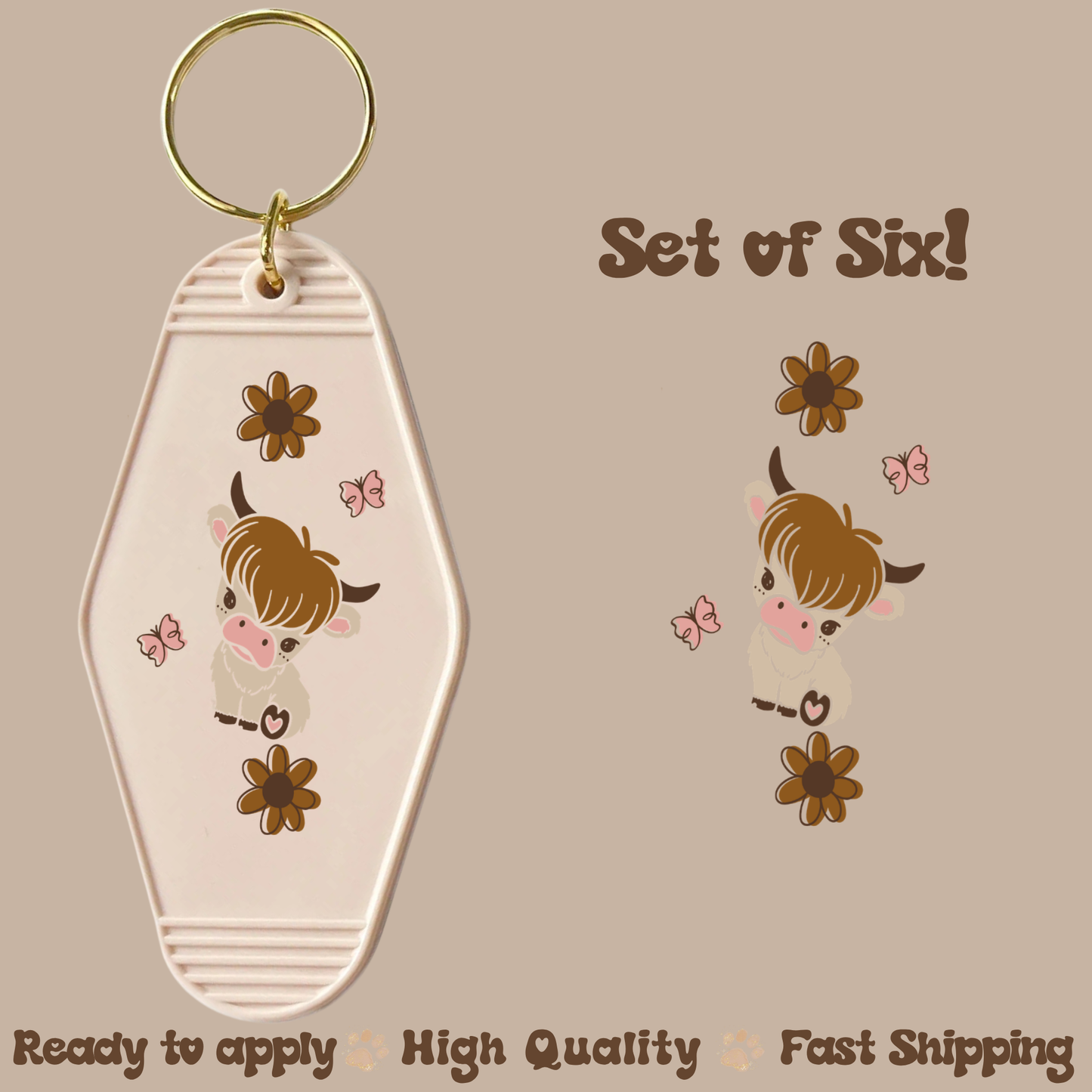 Highland Cow - UV DTF Motel Keychain Decal
