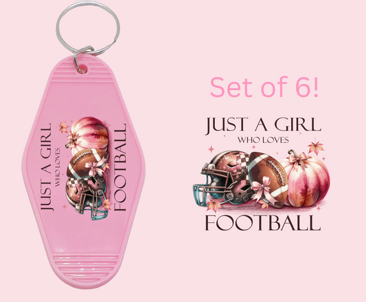 Just a Girl Who Loves Football - UV DTF Motel Keychain Decal