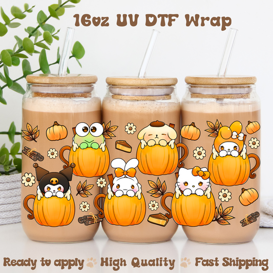 K Friends Pumpkin Spice Lattes -16oz UV DTF Wrap