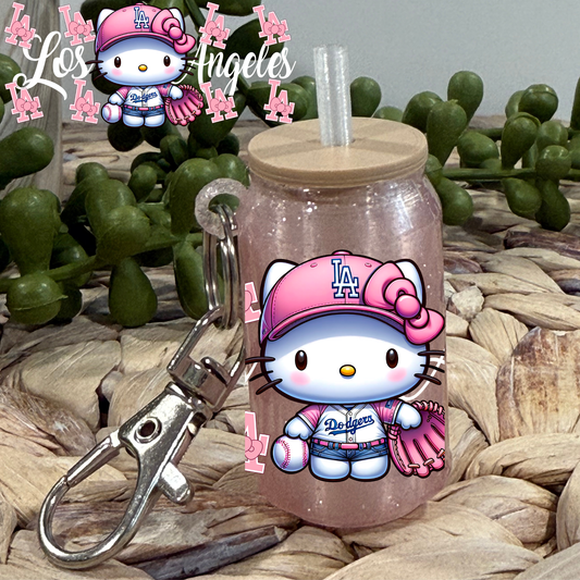 La Cat Pink -Glass Can Keychain UV DTF Wrap