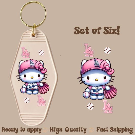 L A Pink Cat- UV DTF Motel Keychain Decal