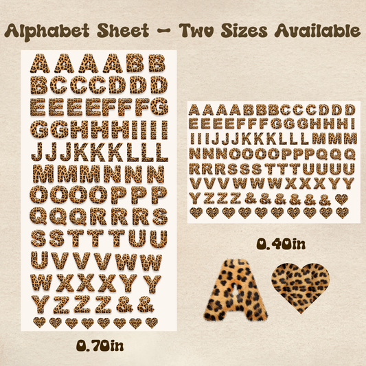 Leopard Print Alphabet - UV DTF Sheet (Two Sizes Available)