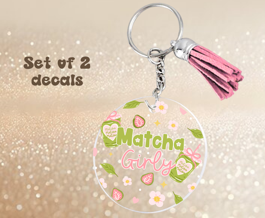 Matcha Girl Cherry Blossom - UV DTF Keychain Decal (set of two)