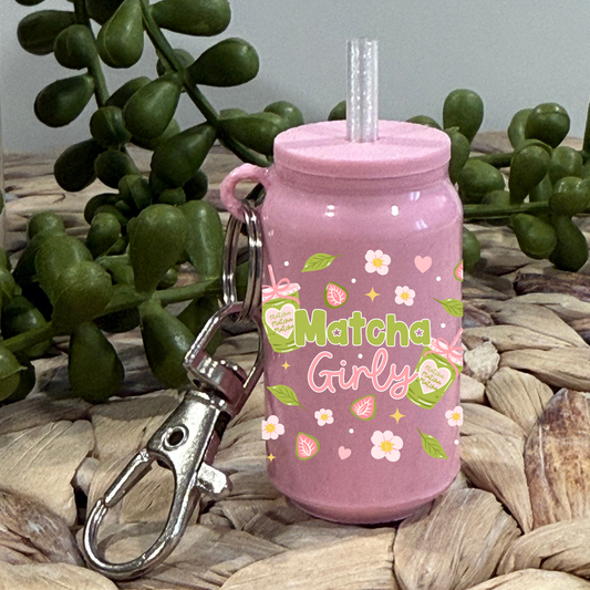 Matcha Girly Cherry Blossom -Beer  Can Keychain UV DTF Wrap