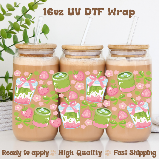 Matcha Strawberry - 16oz UV DTF Wrap