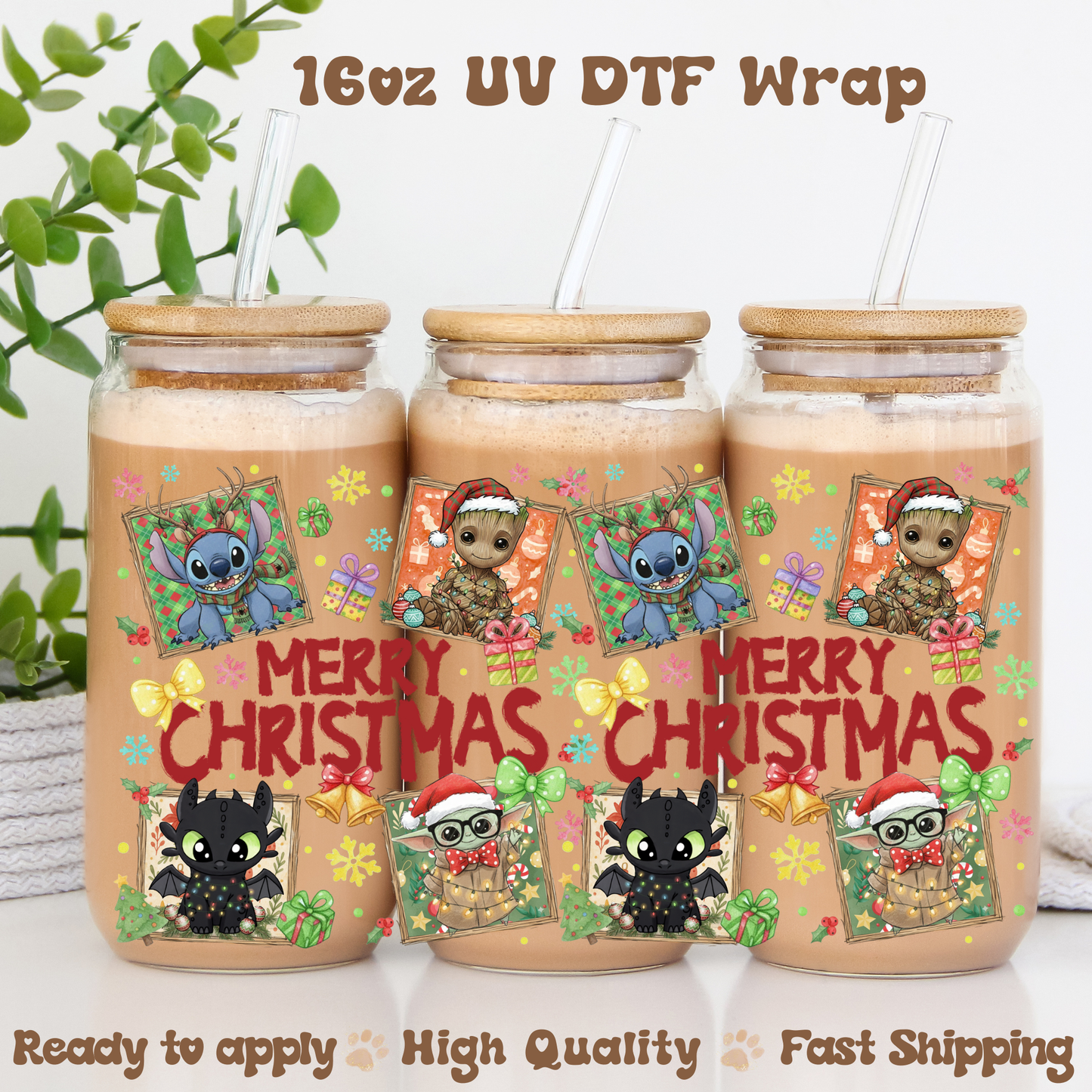 Merry Merry Christmas -16oz UV DTF Wrap