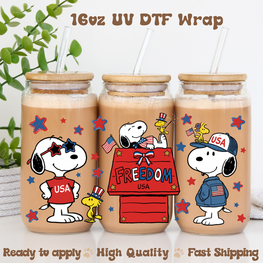 Patriotic Dog - 16oz UV DTF Wrap