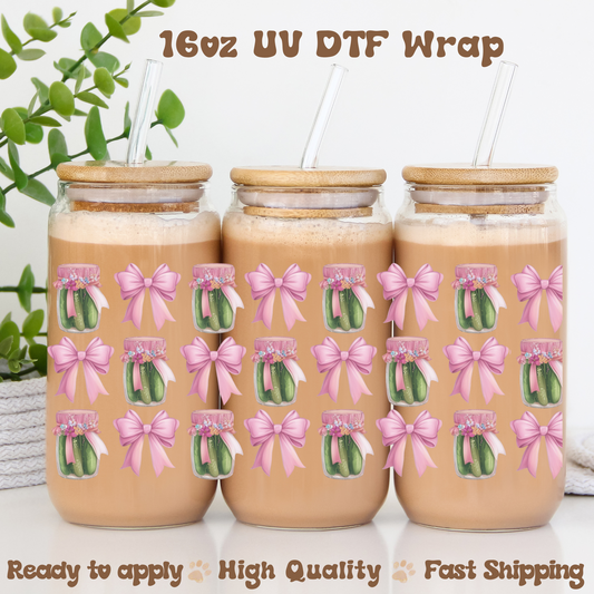 Pickles and Coquette Bows -16oz UV DTF Wrap