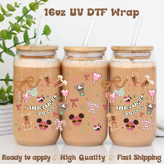 Pink and Green Tis the Season-16oz UV DTF Wrap