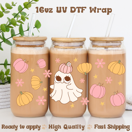 Pink and Yellow Ghostie -16oz UV DTF Wrap