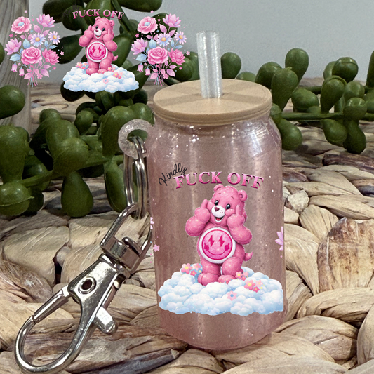 Pink Bear -Glass Can Keychain UV DTF Wrap