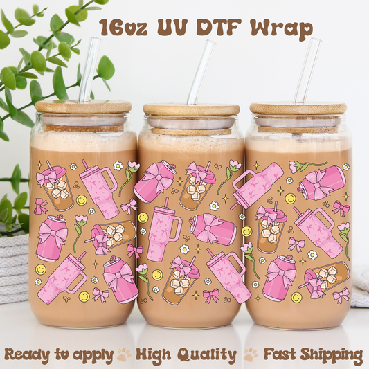 Pink Drinks -16oz UV DTF Wrap