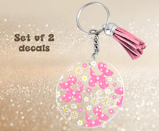 Pink Spring Balloon Dog - UV DTF Keychain Decal (set of two)
