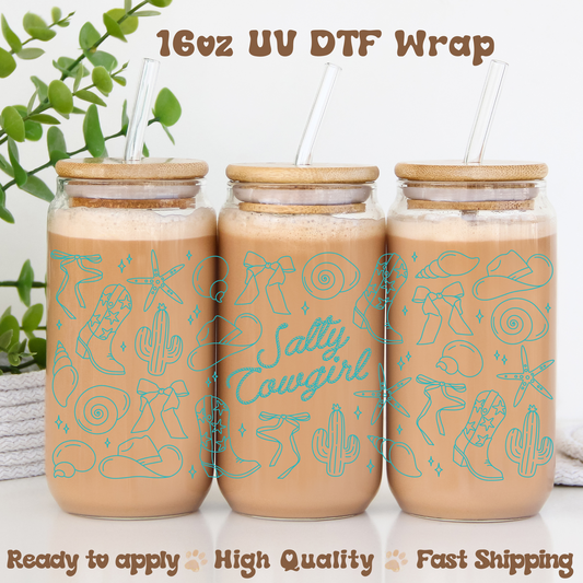 Salty cowgirl blue -16oz UV DTF Wrap