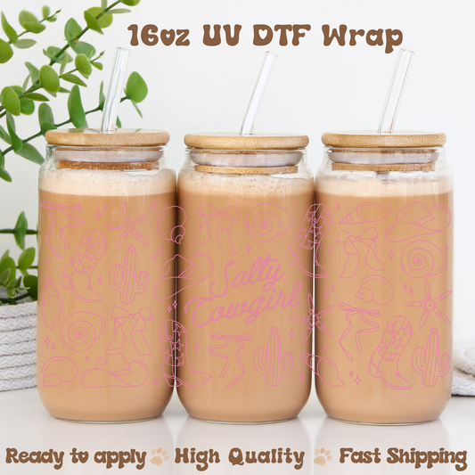 Salty cowgirl pink -16oz UV DTF Wrap
