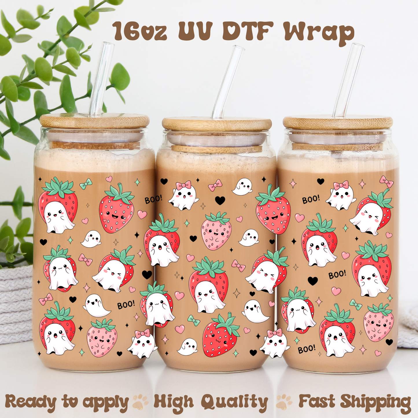 Spooky strawberry ghosties- 16oz UV DTF Wrap