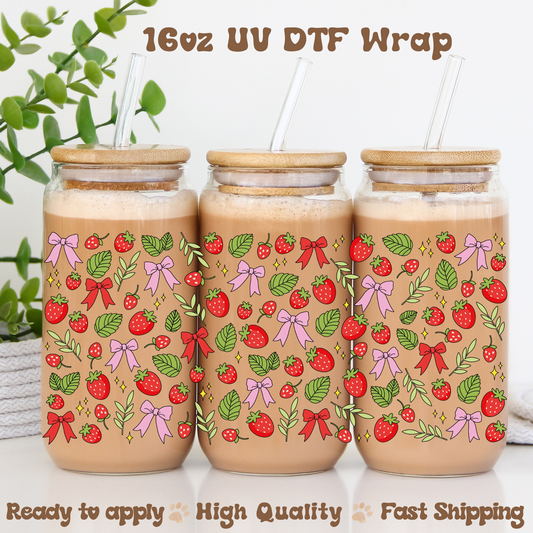 Strawberries and bows -16oz UV DTF Wrap